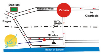 Map to Vakis Apartments, Zaharo, Peloponnese, Greece